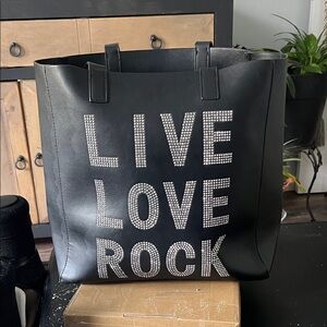 Tote bag vegan leather with rhinestone accent writing